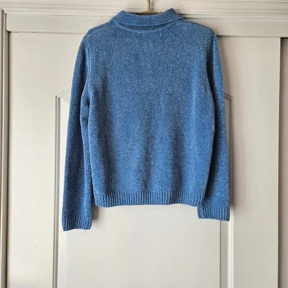 Alfred Dunner Sweater Womens PXL Blue Floral Embroidered Chenille Knit Spring - Picture 2 of 9